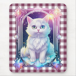 Crystal Cat Lila Black Kariert Niedlich White Kitt Mousepad