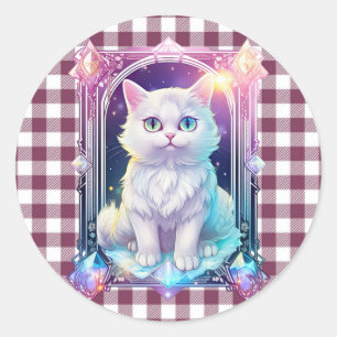 Crystal Cat Lila Black Kariert Niedlich White Kitt Runder Aufkleber
