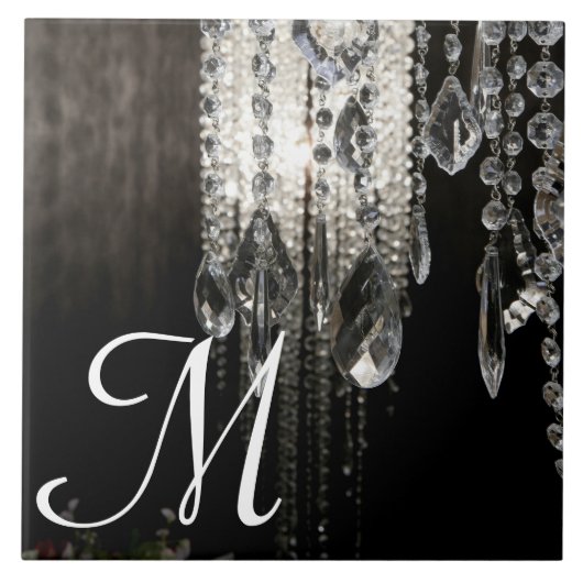 Crystal Chandelier Chic Glas Monogram Display Tile Fliese (Vorderseite)