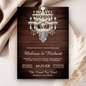 Crystal Chandelier Rustic Wood Wedding Einladung