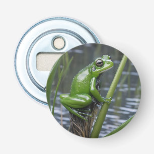 "Crystal Clarity: Green Glass Frog on River Reeds" Flaschenöffner