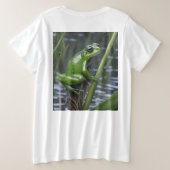 "Crystal Clarity: Green Glass Frog on River Reeds" Große Größe T-Shirt (Design Rückseite)