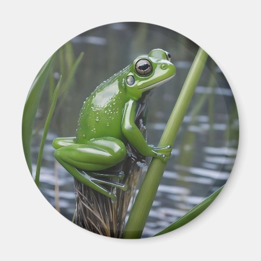 "Crystal Clarity: Green Glass Frog on River Reeds" Magnet (Vorne)
