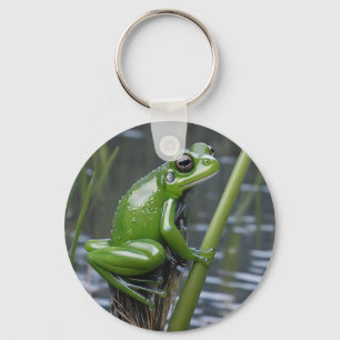 "Crystal Clarity: Green Glass Frog on River Reeds" Schlüsselanhänger
