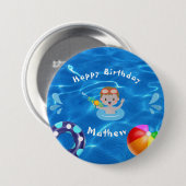 Crystal Clear Happy Birthday Pool Party Button (Vorne & Hinten)