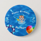 Crystal Clear Happy Birthday Pool Party Button (Vorderseite)
