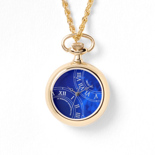 Crystal Cobalt RN Faced Gold Necklace Watch Armbanduhr (Vorderseite)