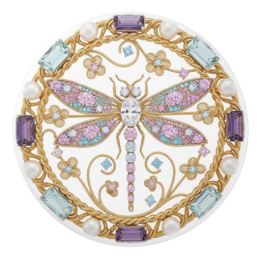 Crystal Dragonfly with faux 2D graphic gemstones Keramikknauf (Vorderseite)