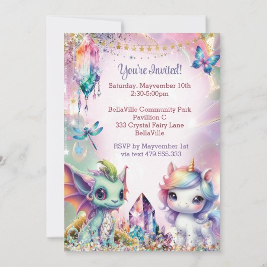 Crystal Fairy Forest Party Einladung (Rückseite)