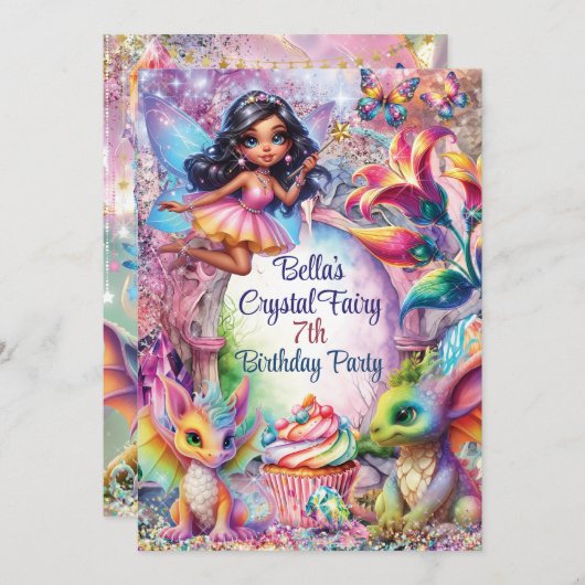 Crystal Fairy Forest Party Einladung (Vorne/Hinten)