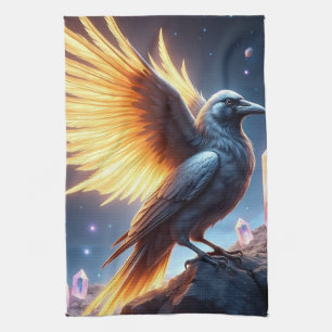 Crystal Fire Raven Geschirrtuch