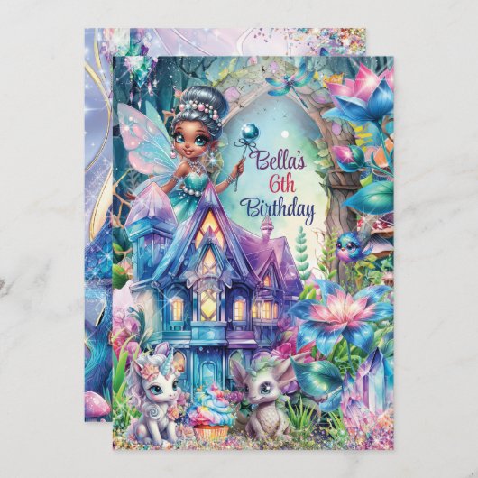 Crystal Forest Fairy Party Einladung (Vorne/Hinten)