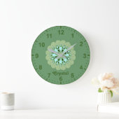 CRYSTAL~ Fraktal Muster Grüne Farbtöne ~ Große Wanduhr (Zuhause)