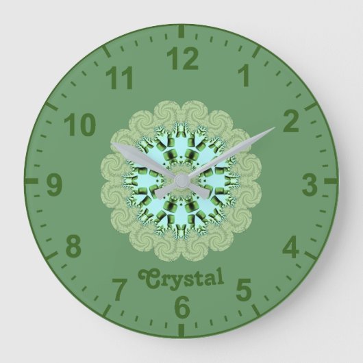 CRYSTAL~ Fraktal Muster Grüne Farbtöne ~ Große Wanduhr (Vorderseite)