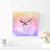 *Crystal friedliches rosa Lavendel-Goldheilender Quadratische Wanduhr (Zuhause)