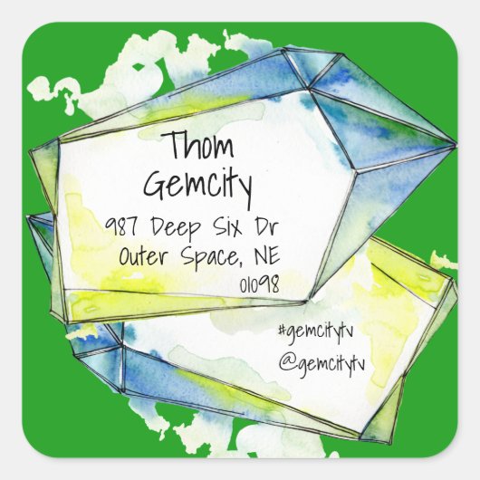 Crystal Gem Frame für Unternehmen Personal Info Sq Quadratischer Aufkleber (Vorderseite)