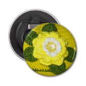 Crystal Gem Yellow Rose Green Blätter Crochet Prin Flaschenöffner (Vorderseite)