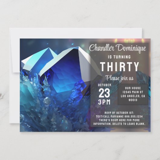 Crystal Gemstone September Virgo Sapphire Geburtst Einladung (Vorderseite)
