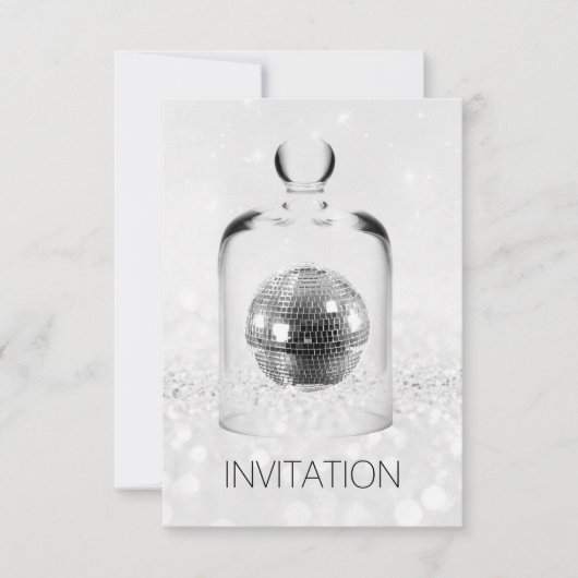Crystal Globe Night Club Party Silver Gran Glitzer Einladung (Vorderseite)