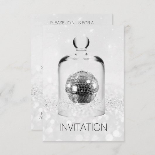 Crystal Globe Night Club Party Silver Gran Glitzer Einladung (Vorne/Hinten)