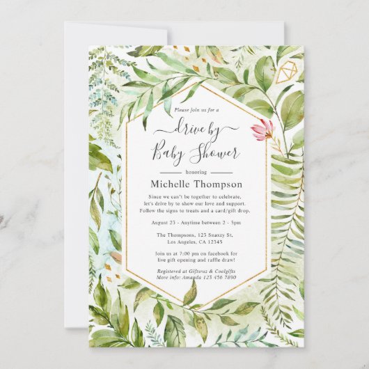 Crystal Greenery Drive by Bridal oder Baby Shower Einladung (Vorderseite)