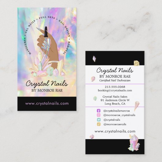 Crystal Holographic Nail Technician Artist Salon B Visitenkarte (Vorne/Hinten)