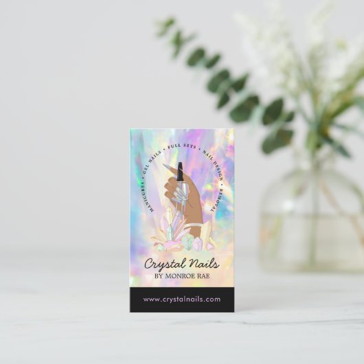 Crystal Holographic Nail Technician Artist Salon B Visitenkarte (Stehend Vorderseite)