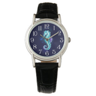Crystal Ice Seepferd auf blauem Hintergrund Armbanduhr