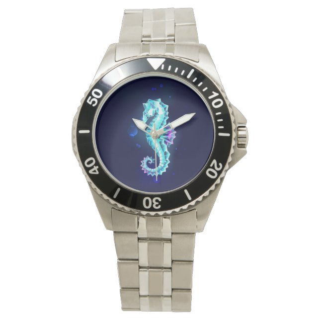 Crystal Ice Seepferd auf blauem Hintergrund Armbanduhr (Vorderseite)