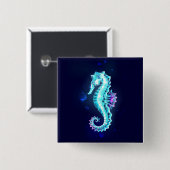 Crystal Ice Seepferd auf blauem Hintergrund Button (Vorne & Hinten)