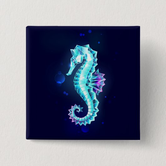 Crystal Ice Seepferd auf blauem Hintergrund Button (Vorderseite)