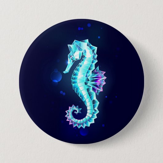 Crystal Ice Seepferd auf blauem Hintergrund Button (Vorderseite)