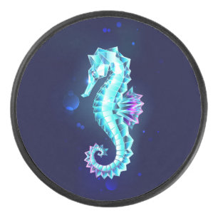 Crystal Ice Seepferd auf blauem Hintergrund Eishockey Puck