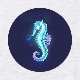 Crystal Ice Seepferd auf blauem Hintergrund Etiketten