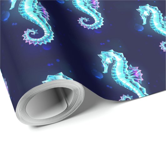 Crystal Ice Seepferd auf blauem Hintergrund Geschenkpapier (Rolleneckpunkt)