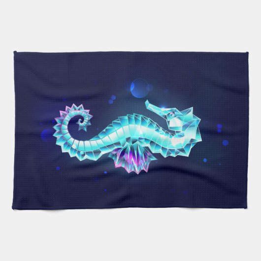 Crystal Ice Seepferd auf blauem Hintergrund Geschirrtuch (Horizontal)