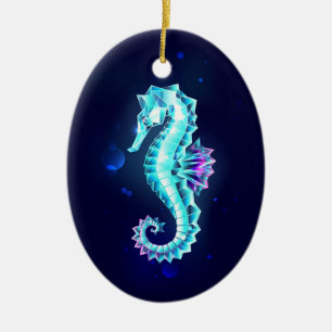 Crystal Ice Seepferd auf blauem Hintergrund Keramik Ornament