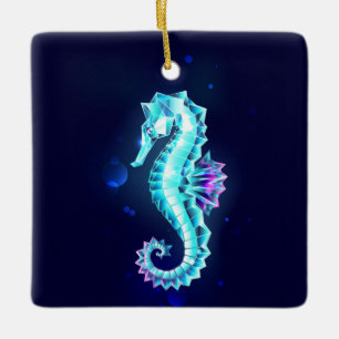 Crystal Ice Seepferd auf blauem Hintergrund Keramikornament