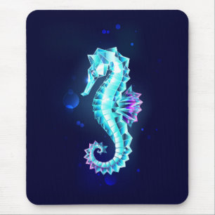 Crystal Ice Seepferd auf blauem Hintergrund Mousepad