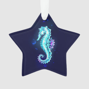 Crystal Ice Seepferd auf blauem Hintergrund Ornament