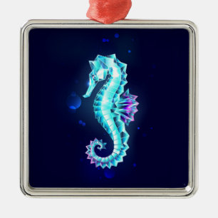 Crystal Ice Seepferd auf blauem Hintergrund Ornament Aus Metall