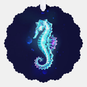 Crystal Ice Seepferd auf blauem Hintergrund Ornament Karte