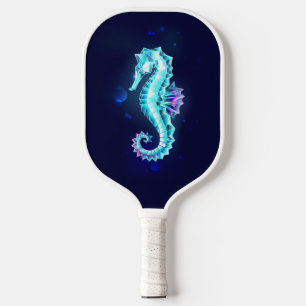 Crystal Ice Seepferd auf blauem Hintergrund Pickleball Schläger