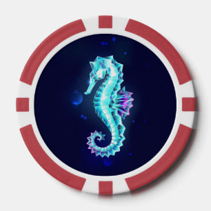 Crystal Ice Seepferd auf blauem Hintergrund Pokerchips