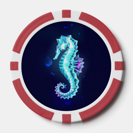 Crystal Ice Seepferd auf blauem Hintergrund Pokerchips (Vorderseite)