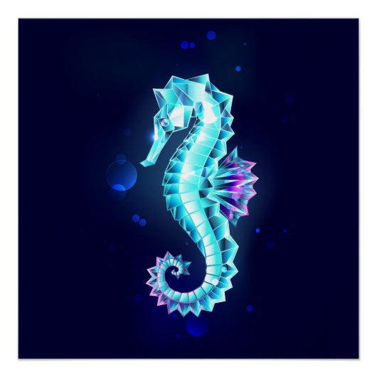 Crystal Ice Seepferd auf blauem Hintergrund Poster (Vorderseite)