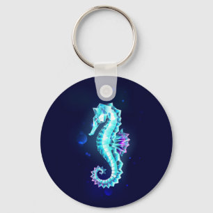Crystal Ice Seepferd auf blauem Hintergrund Schlüsselanhänger