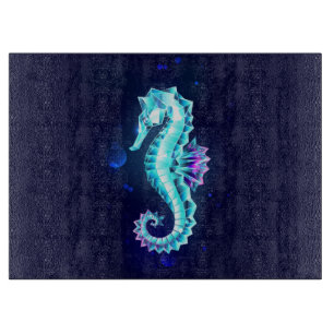 Crystal Ice Seepferd auf blauem Hintergrund Schneidebrett