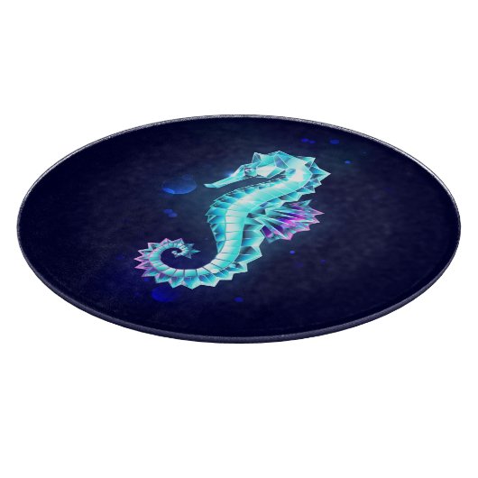Crystal Ice Seepferd auf blauem Hintergrund Schneidebrett (Ecke)