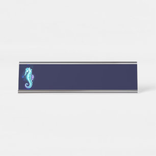Crystal Ice Seepferd auf blauem Hintergrund Schreibtischnamensplakette